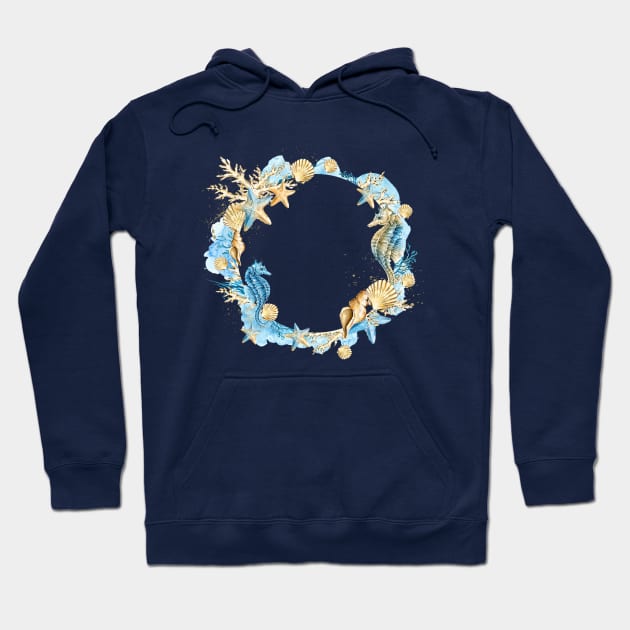 Image: Watercolor, Ocean wreath Hoodie by itemful
